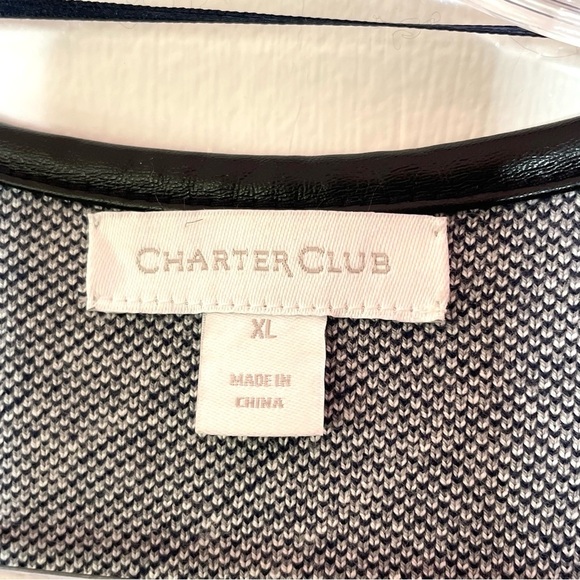 Macy's | CHARTER CLUB Milano Cotton Navy Open-Front Cardigan Faux Leather Trim - Picture 8 of 9